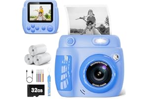 LETSHAHA Kids Camera Instant Print - Christmas Birthday Gifts for Girls Boys Age 3-12, 1080P Video Digital Camera with 3 Rolls Printing Paper, Toddler Travel Toy Camera for 4 5 6 7 8 9 10 11 Year Old - Blue