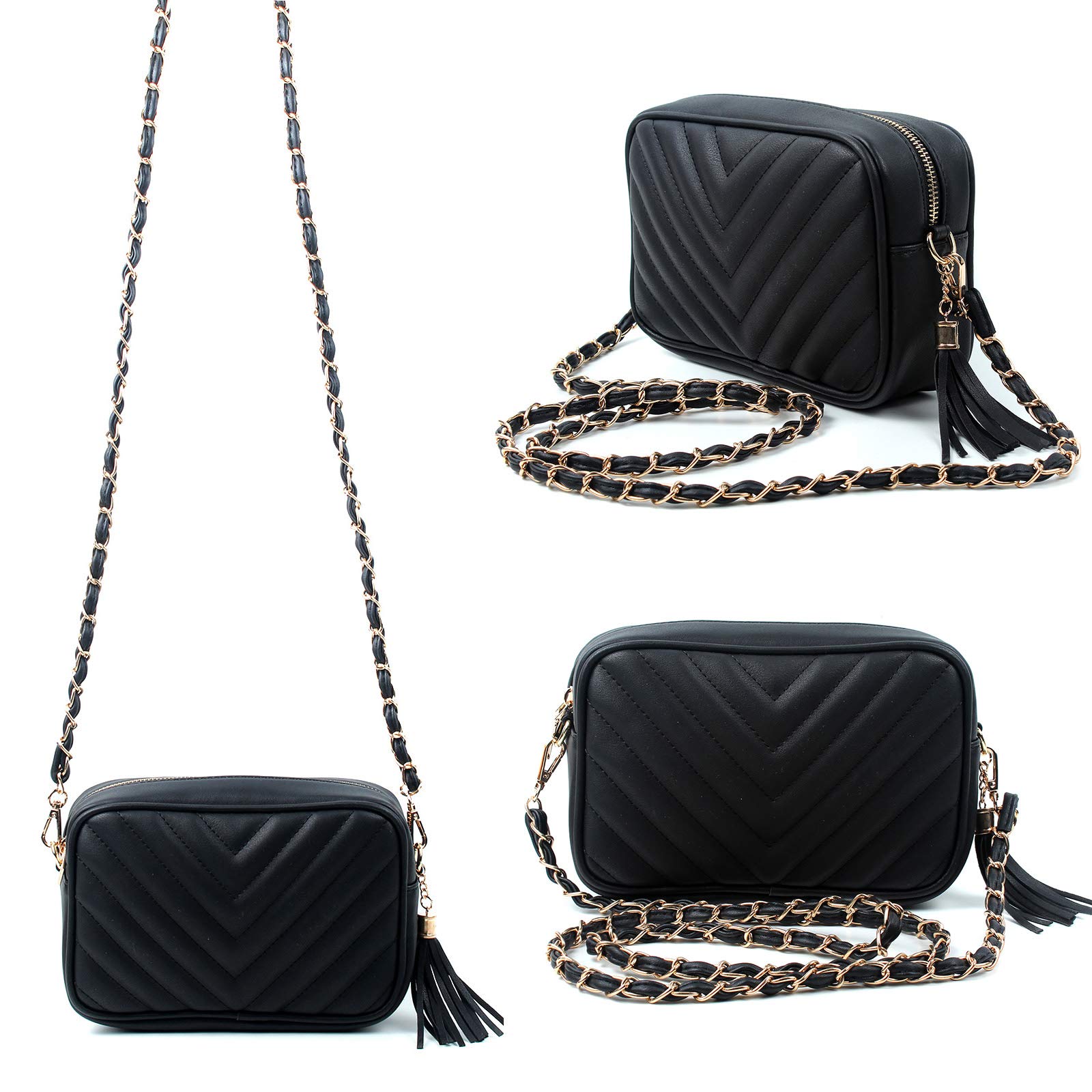 AOSSTA Women's Cross-Body Bag Designer Quilted Shoulder Bag for Women Handbag Tassel With Chain Strap