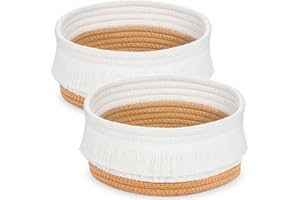 HLWDFLZ 2 Pack Small Decorative Storage Rope Baskets - Woven Rope Baskets for Storage Organization, Mini Basket, Gift Baskets, Toy Basket, Boho Basket 7.5"x7.5"x3.6"(Off White/Jute)