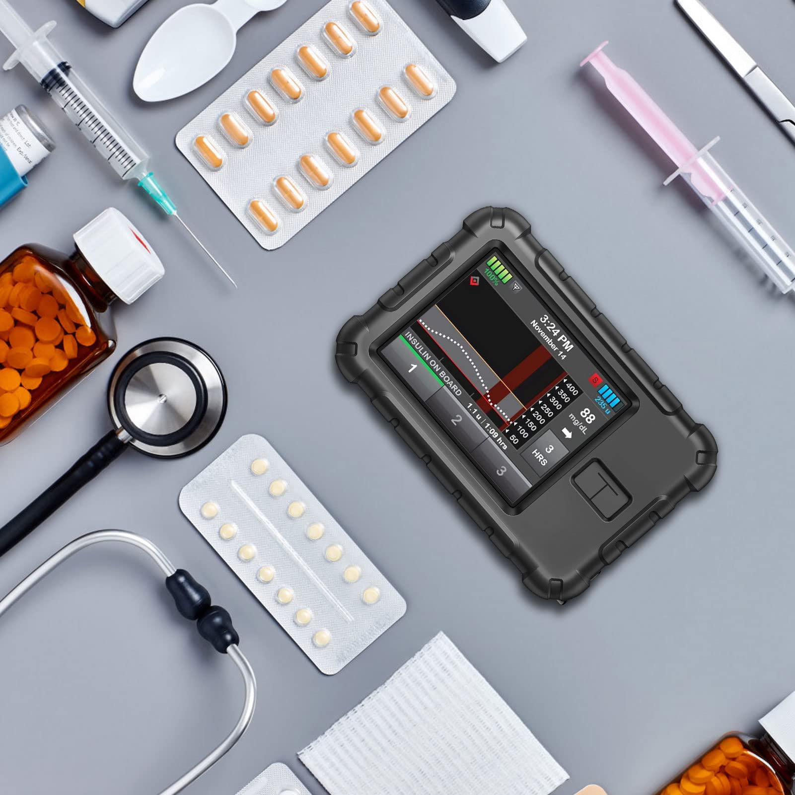 MEDMAX Case for Tandem T:Slim X2 / T: Slim Insulin Pumps, Lightweight Shockproof Non-Slip Silicone Protective Cover with Raised Bevel for Diabetics, Black