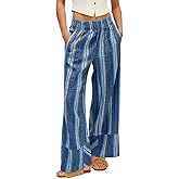 Cicy Bell Womens Wide Leg Lounge Pants Elastic High Waisted Striped Palazzo Pants Flowy Casual Beach Travel Trousers
