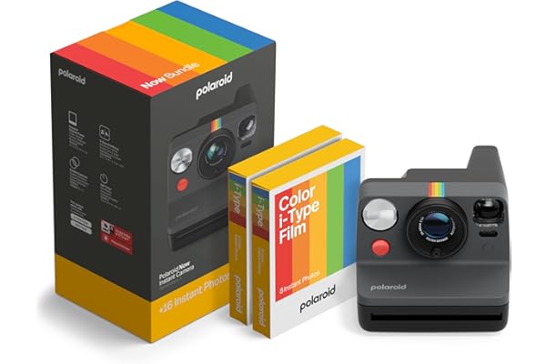 Polaroid Now 3rd Generation I-Type Instant Camera + Film Bundle - Now Black Camera + 16 Color Photos (6560)