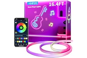 KSIPZE LED Neon Rope Lights,Flexible Rope Lights App Control with Music Sync,DIY Design,Outdoor Waterproof LED Strip Lights for Gaming, Bedroom Living Room Wall Indoor Decor (16.4ft)