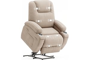 Flamaker Power Lift Chair Massage Recliner Chairs for Elderly - Ergonomic Design with Cup Holders & Side Pockets, Remote Control (Beige)
