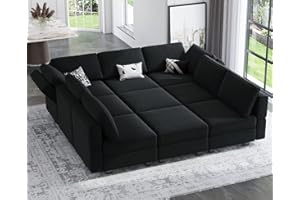 Belffin Modular Sectional Sofa with Ottomans Velvet Reversible Sleeper Chaise Bed Storage Seat Black