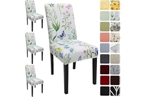 Keyroal Dining Room Chair Covers Set of 4, Stretch Pattern Parsons Chair Slipcovers Spandex Removable Washable Kitchen Chair Protector Cover for Dining Room, Hotel, Ceremony (Butterfly+Flower)