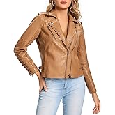 S P Y M Womens Faux Leather Jacket, Double Zip Up Coat, Moto Biker Outwear with Rivets, Regular and Plus Size