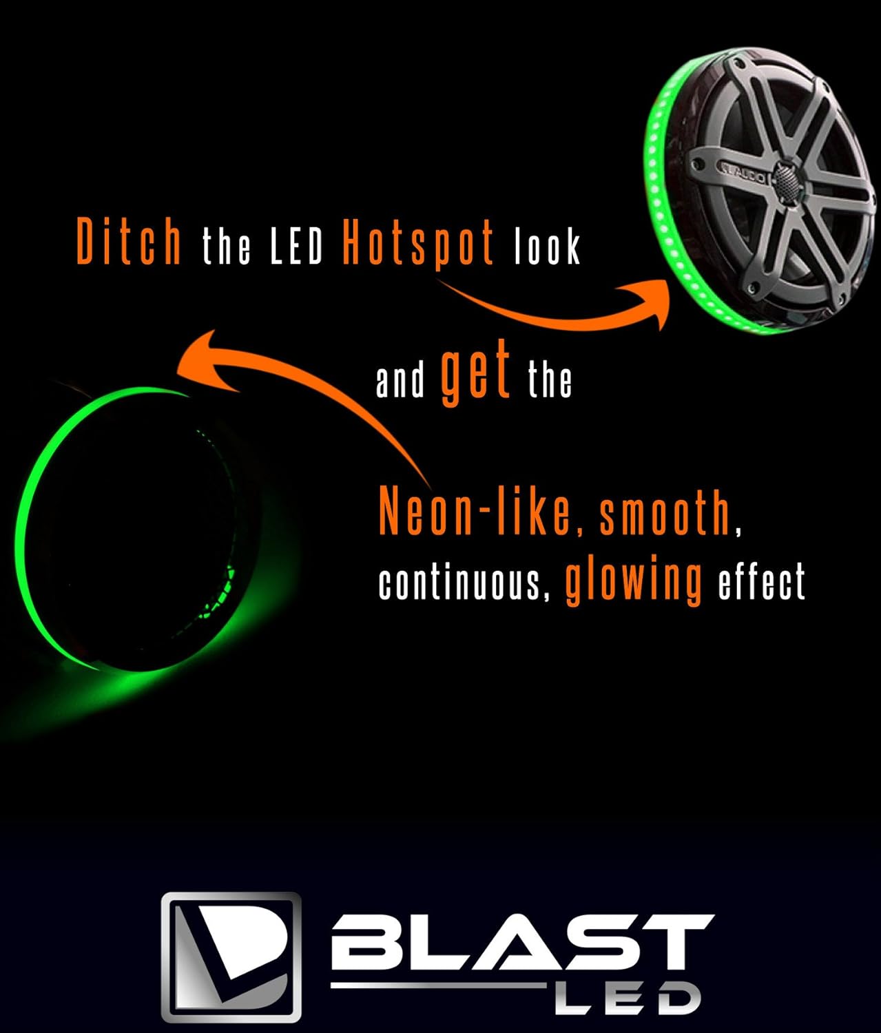 BLAST 2pc LED - LED Speaker Light Rings for JL Audio Marine 7.7 M770 MX770 Speakers - PRE-DRILLED for 6 Screw Holes