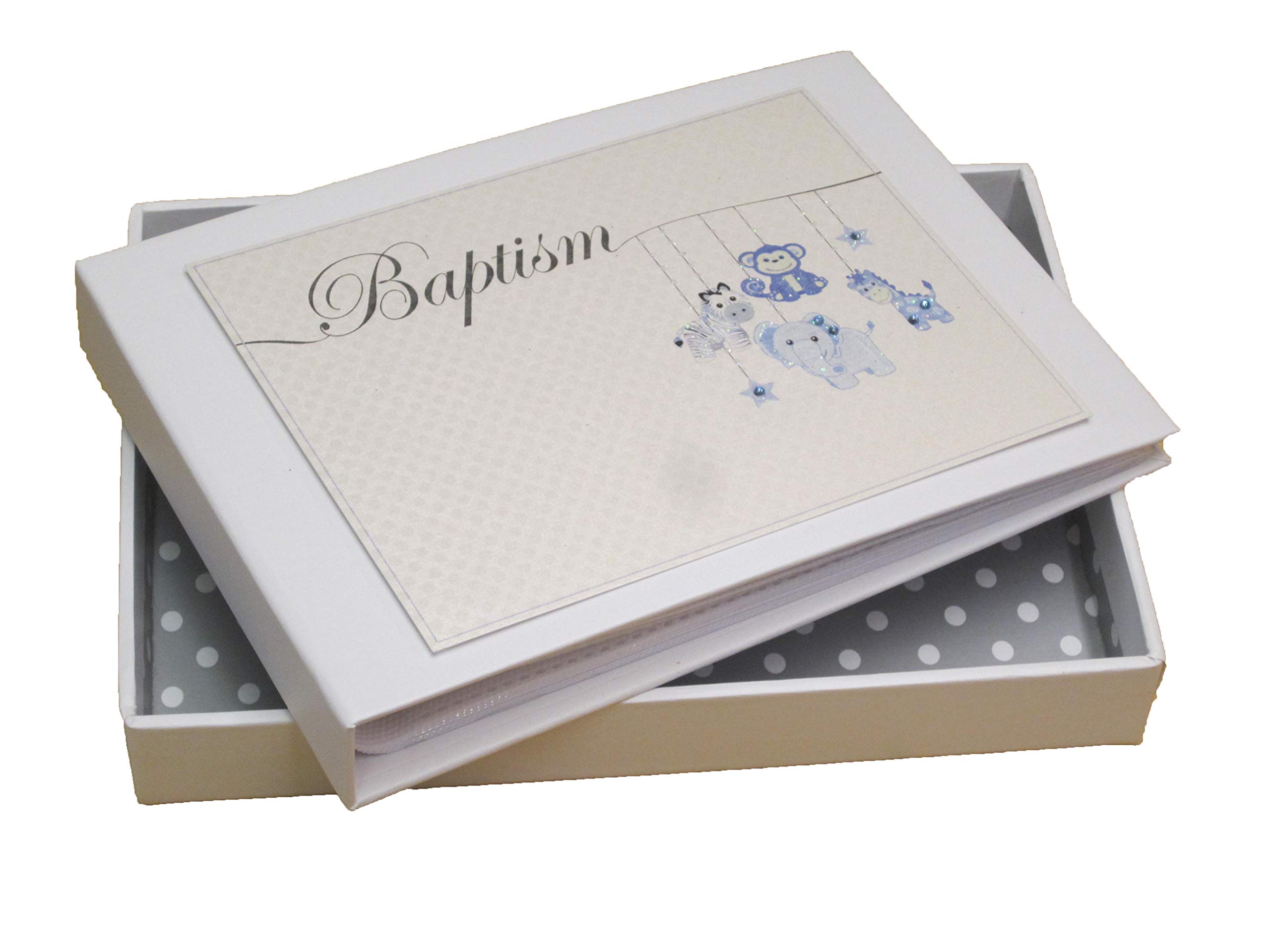 White Cotton Cards Baptism Mini Photo Album, Blue Toy Animals (HTBB1T)
