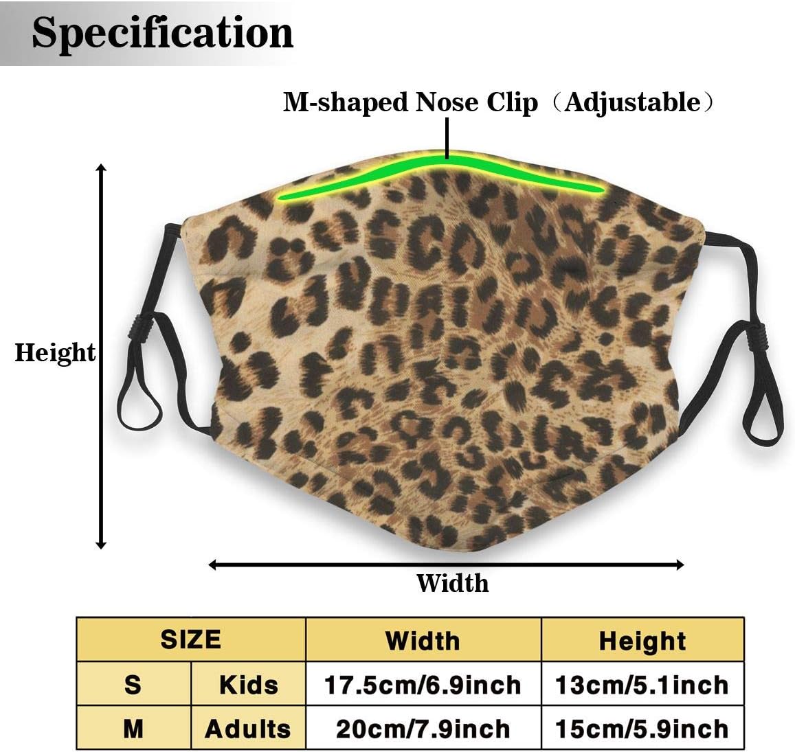 TaHiAlex Face Mouth Mask Leopard Skin 3D Printed Anti Dust Face Cover