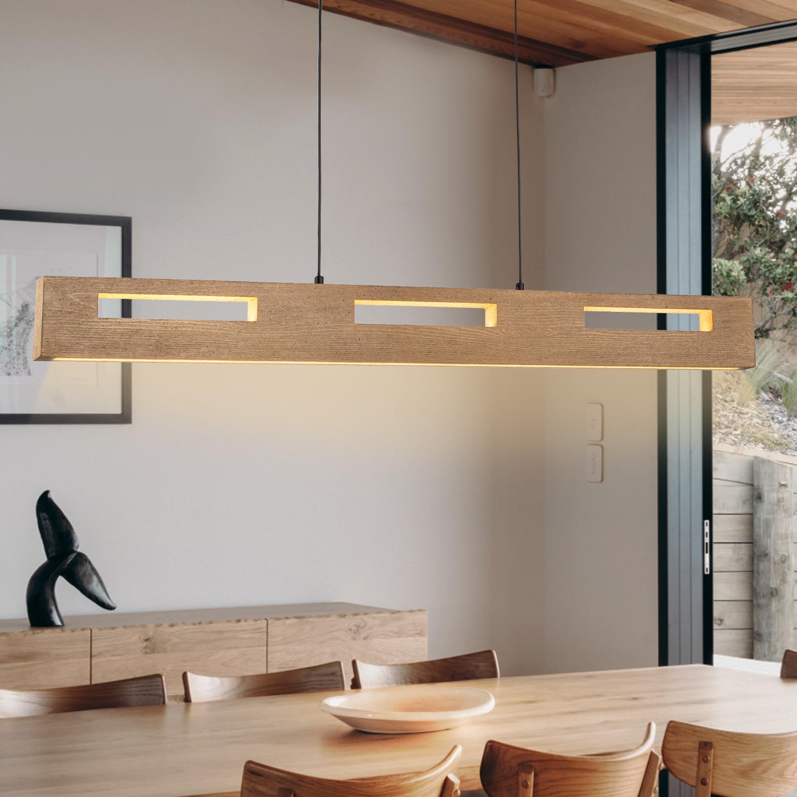 Linear Rustc Y'INSP Rustic Wooden LED Pendant Light Fixtures, 41.3 Inch Linear ...