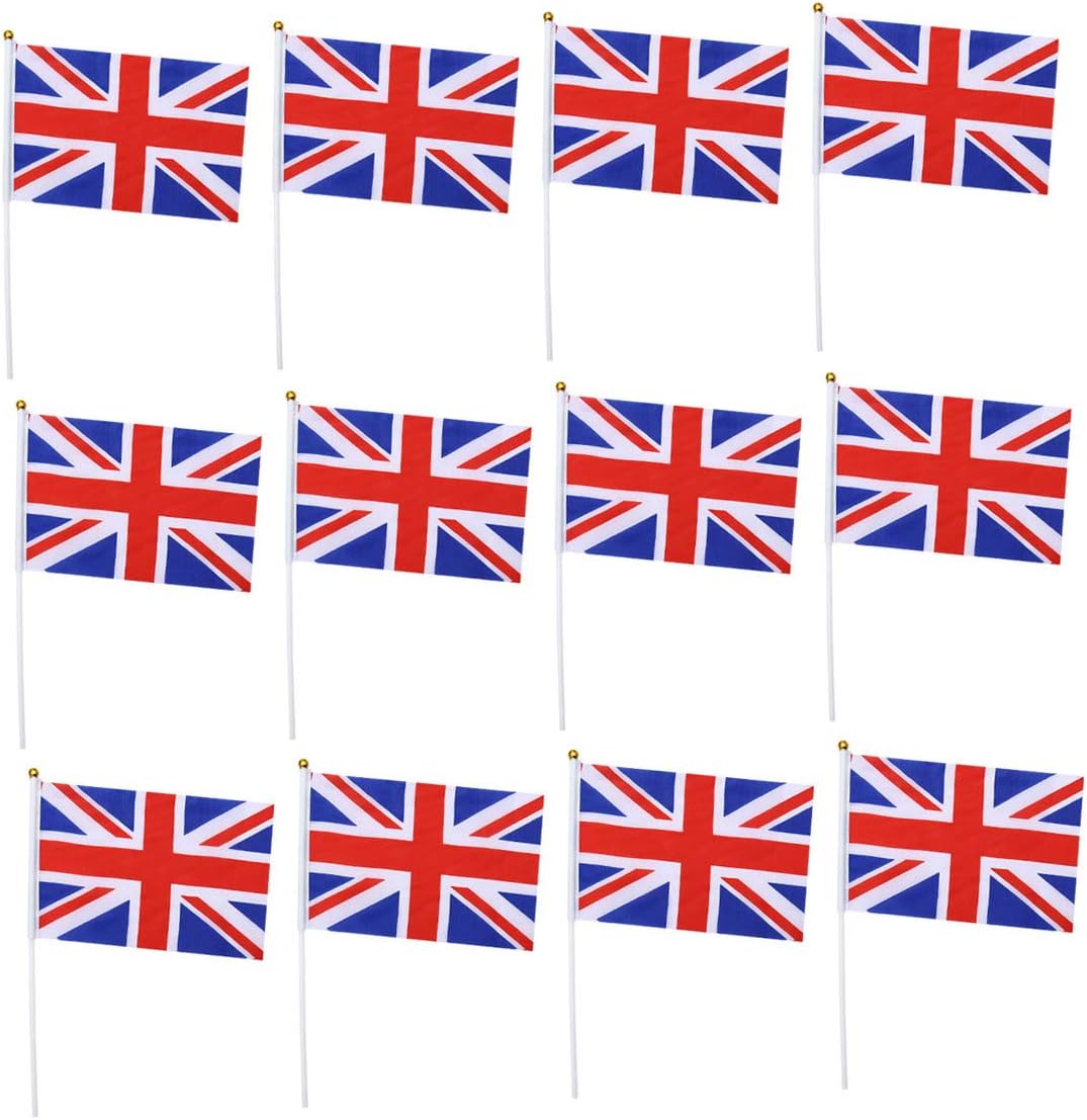 LIOOBO 50pcs Union Jack Flag Small on Stick,14X21cm Handheld Union Jack Hand Wave Flags Mini Flags Handheld on Sticks British Flag Banner