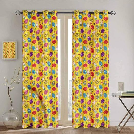 SONGDAYONE Easter Window Curtain, Bunnies Daisies Funky