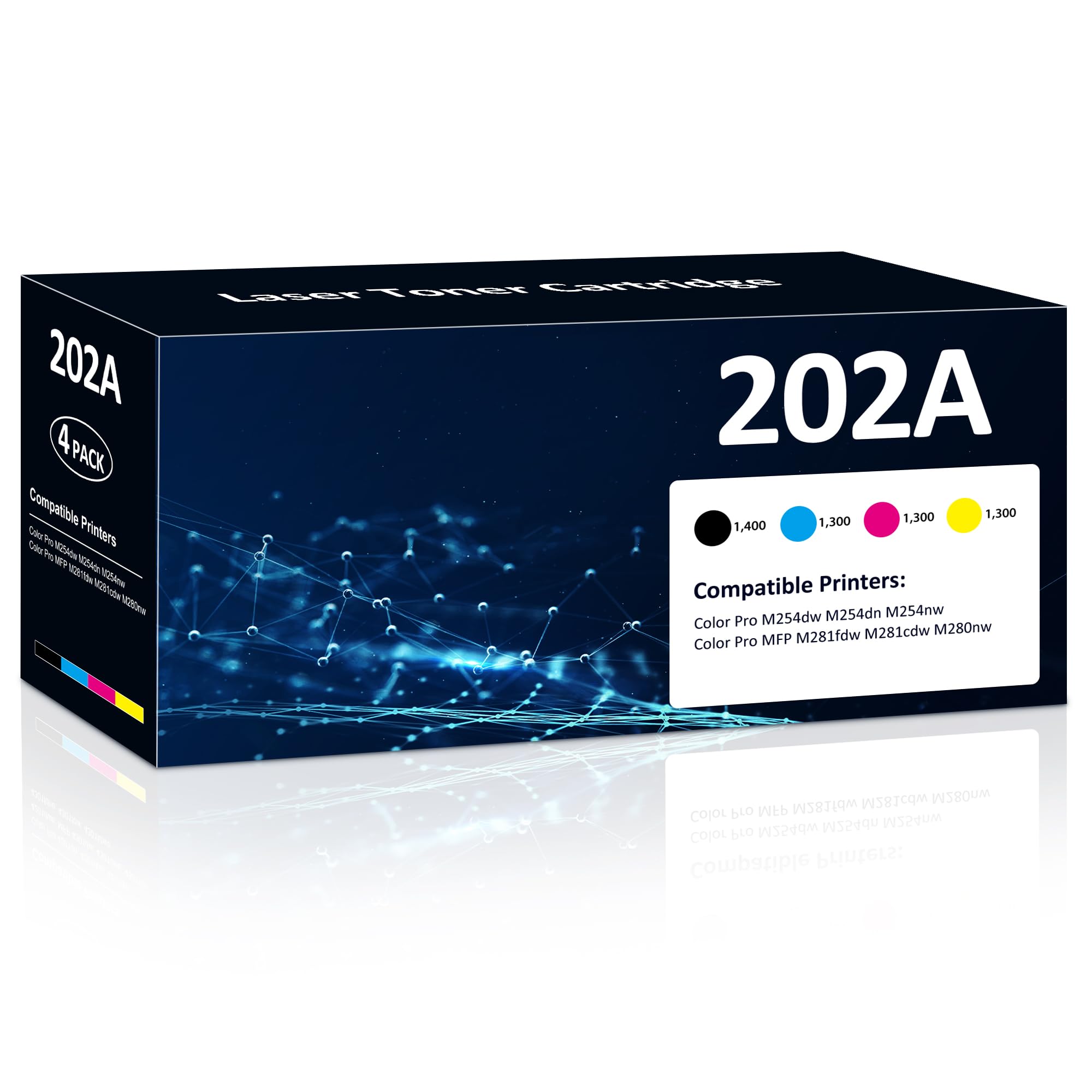 Photo 1 of 202A Toner Cartridges 4 Pack Compatible for Color Laserjet Pro M281fdw Reaplacement for HP202A Set High Yield with M254dw M254nw MFP M281cdw M280nw M281fdn Printer (Black/Cyan/Magenta/Yellow)