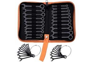 LEONTOOL Mini Wrench Set Metric and SAE 20-Piece Ignition Wrench Set, 4mm-11mm & 5/32"-7/16" Open End and Box End Combination Wrench Kit Super Thin Small Spanner with Zipper Bag and Key Ring, Black