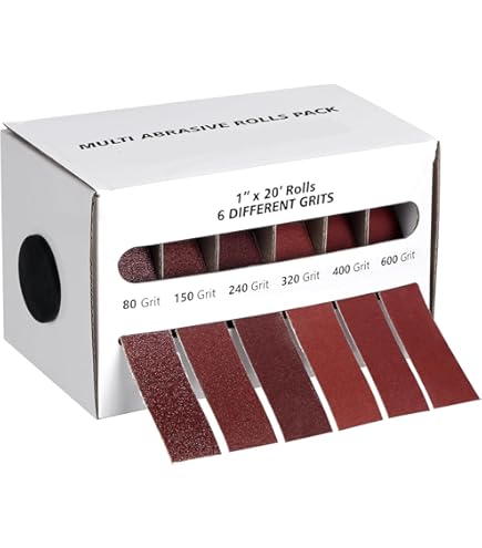 6 Grit Emery Cloth Roll Set - 8 Meter Sandpaper Rolls With Dispenser & Sanding Sticks