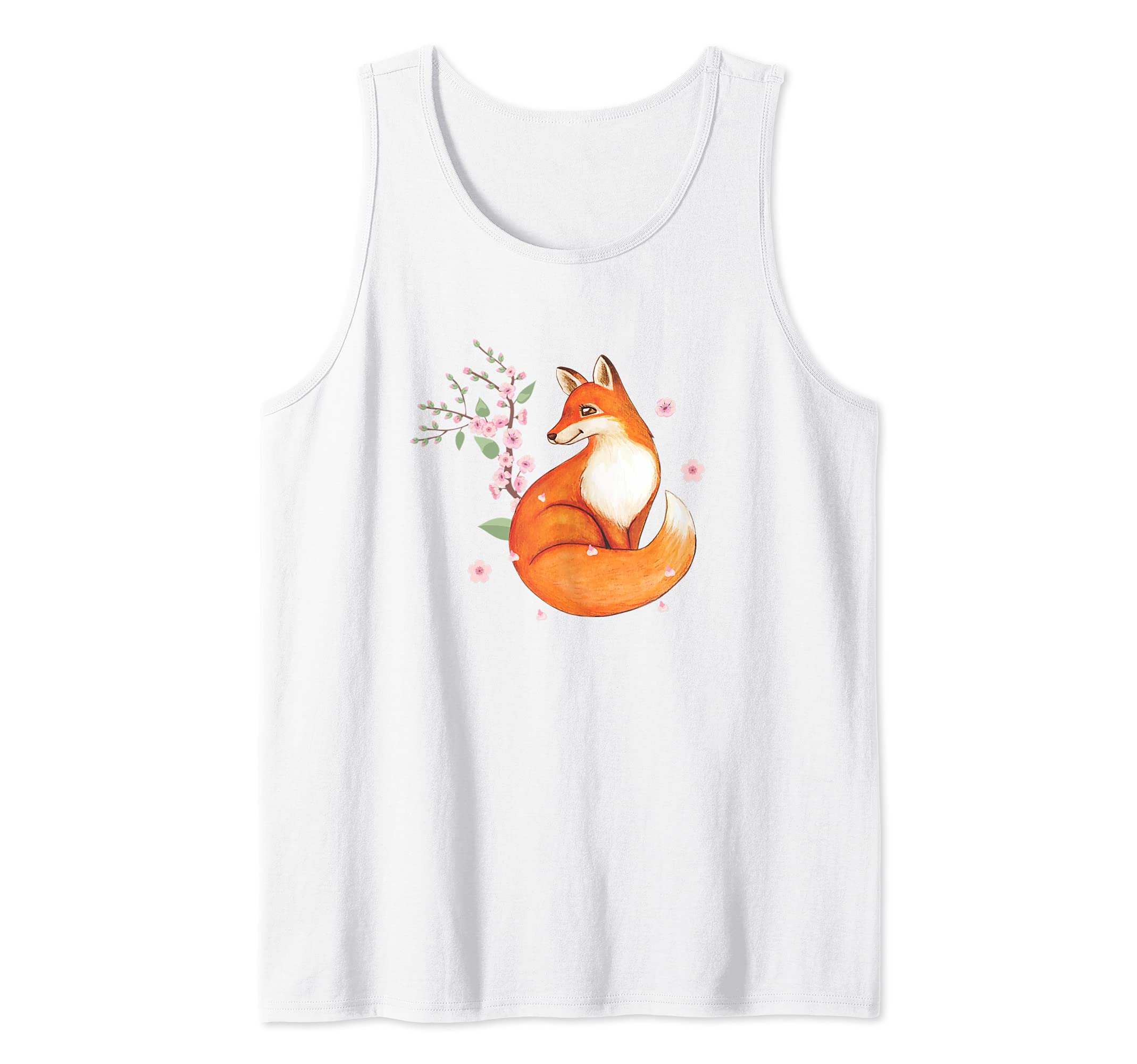 Fox Japanese Cherry Blossom Flower Vintage Gift Tank Top