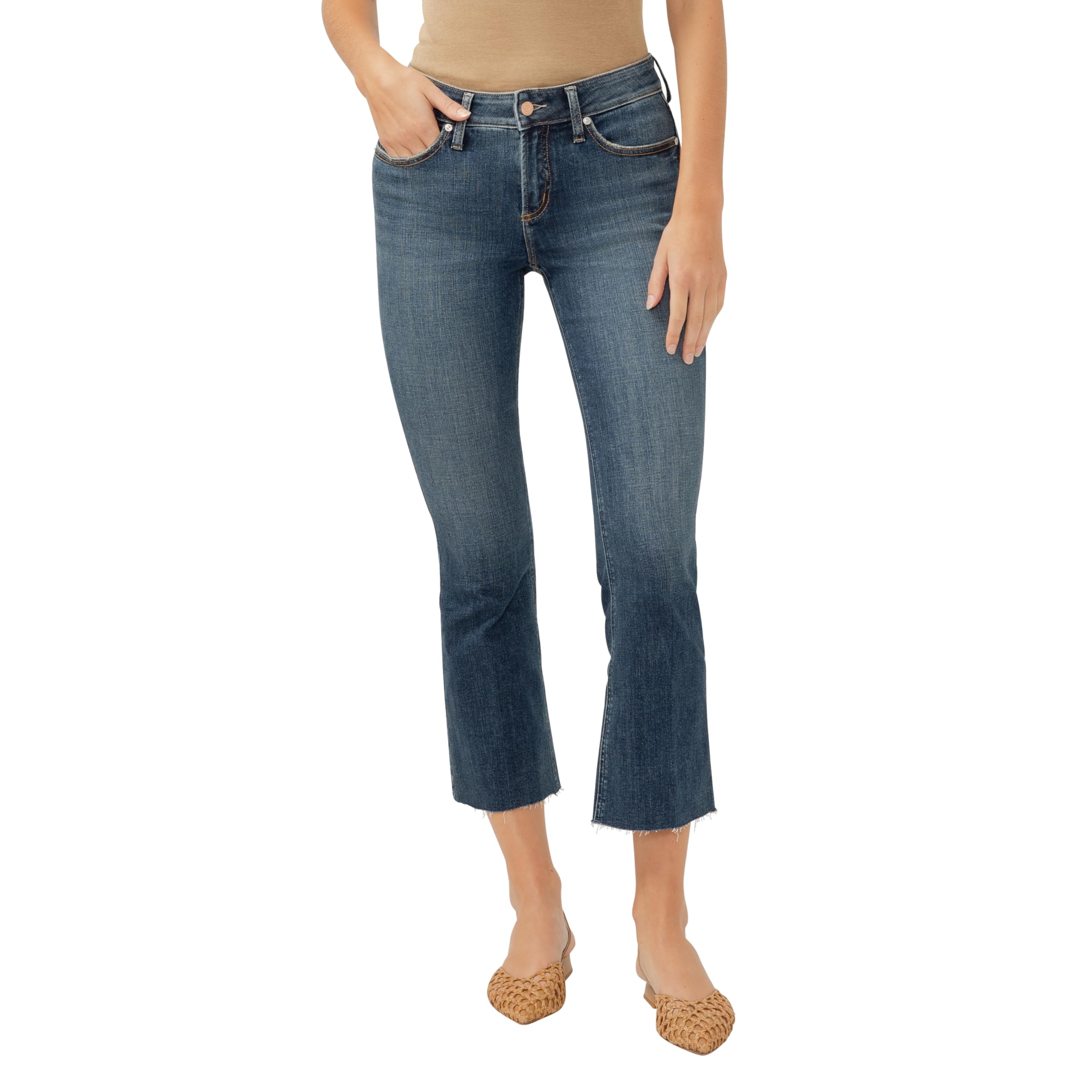 Silver Jeans Co. Women’s Suki Mid Rise Curvy Fit Flare Leg Jeans, Dark Wash