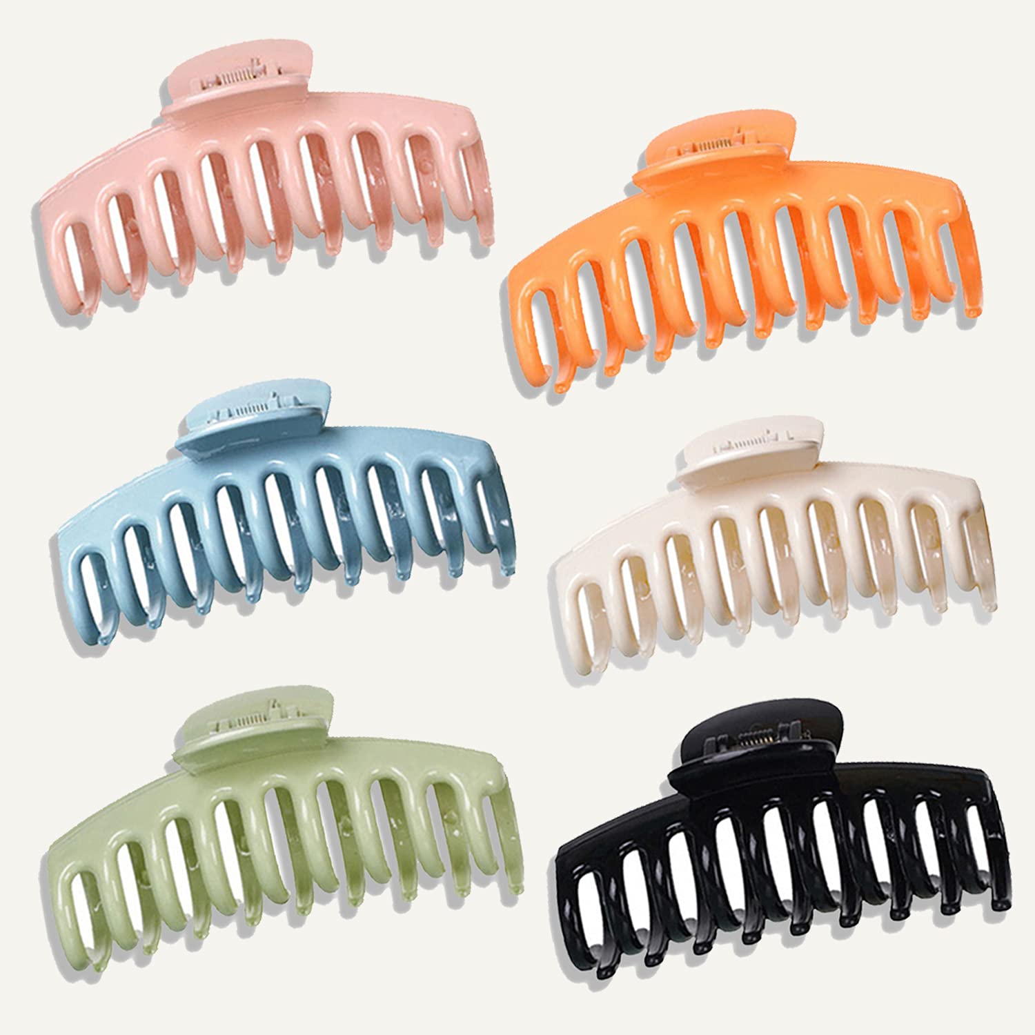 Hair Clips Claw Clips for Thick Hair - Hukailgs 6pcs 4.3 Inch Plastic Nonslip Jumbo Hair Clips Strong Hold Hair Jaw Clips Colourful Big Jaw Clips for Thick Thin Hair Women Girls
