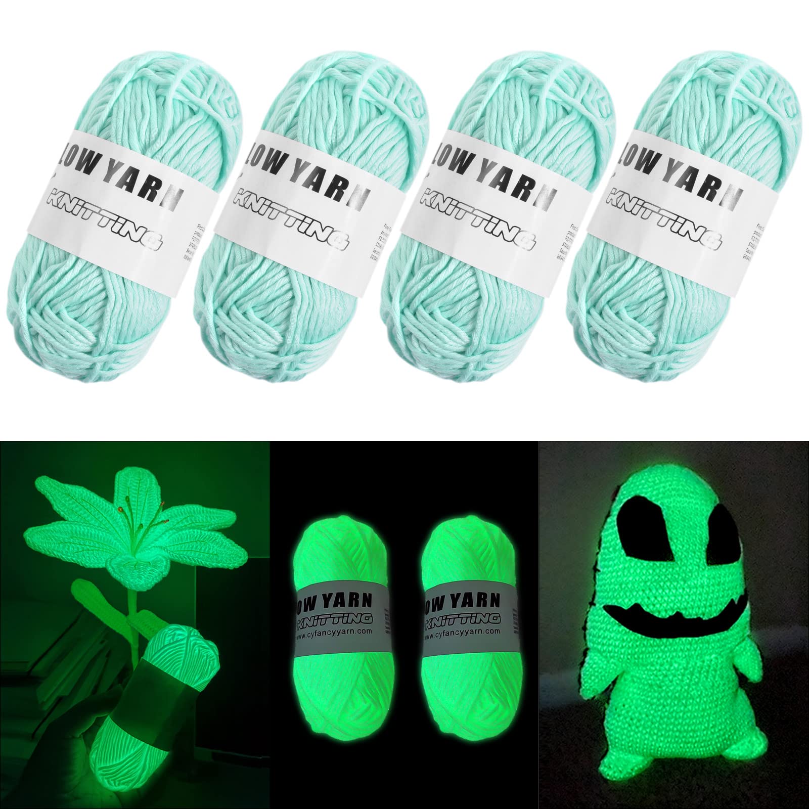 AUAUY Luminous Yarn, 4 PCS Polyester Yarn Glow in The Dark for Crocheting, 50 Yards Knitting Yarn DIY Handcraft Yards for Arts, Carpet Sweater Hat Scarf Gloves, Crafts & Sewing Beginners (Blue)