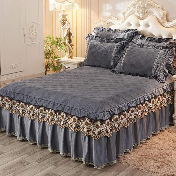 Amazon.com: AMYDREAMSTORE Bed Skirt Thick Lace Flannel ...