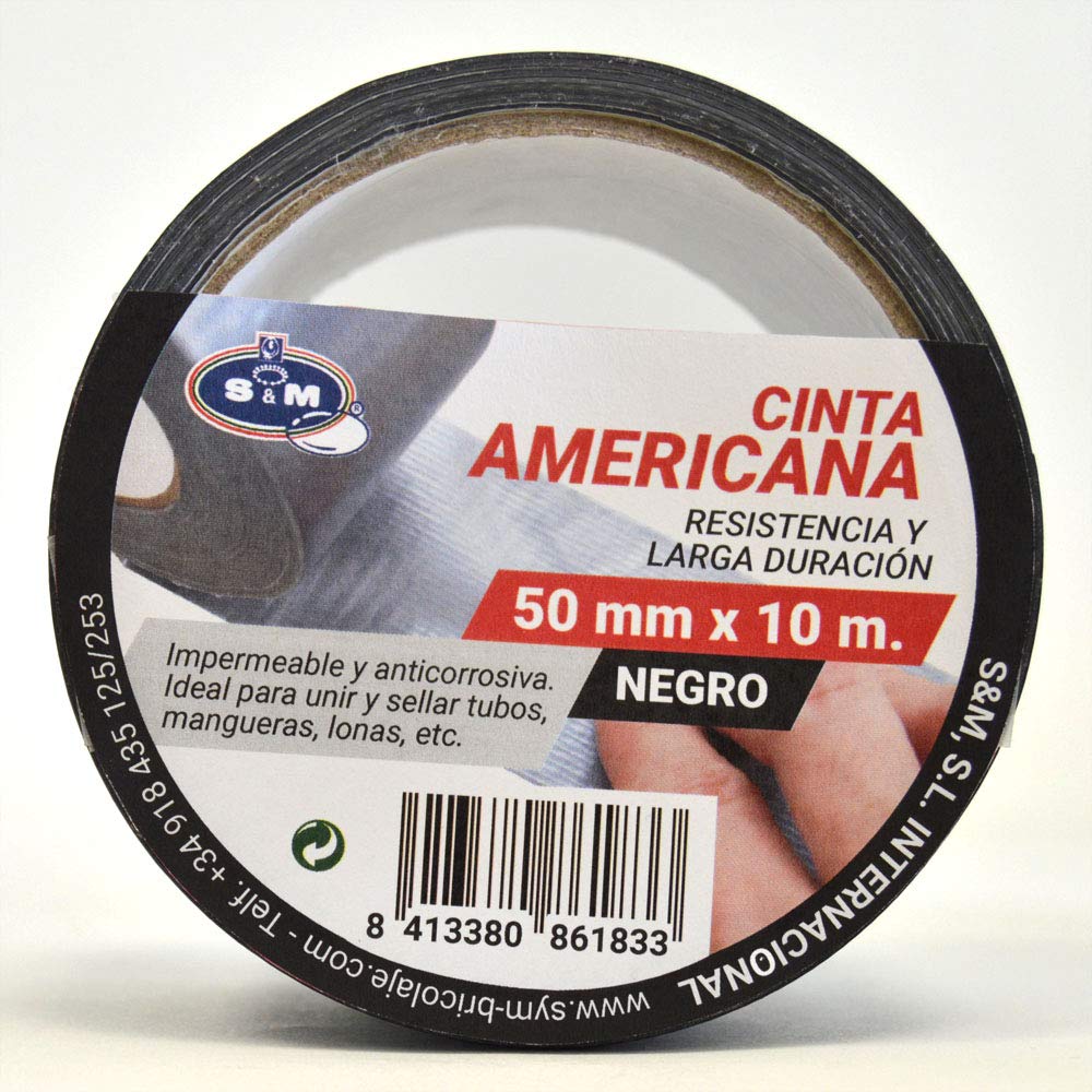 S&M Black Duct Tape 50mm x 10m SANEAPLAST- American Insulation Tape - 10 Metre Roll