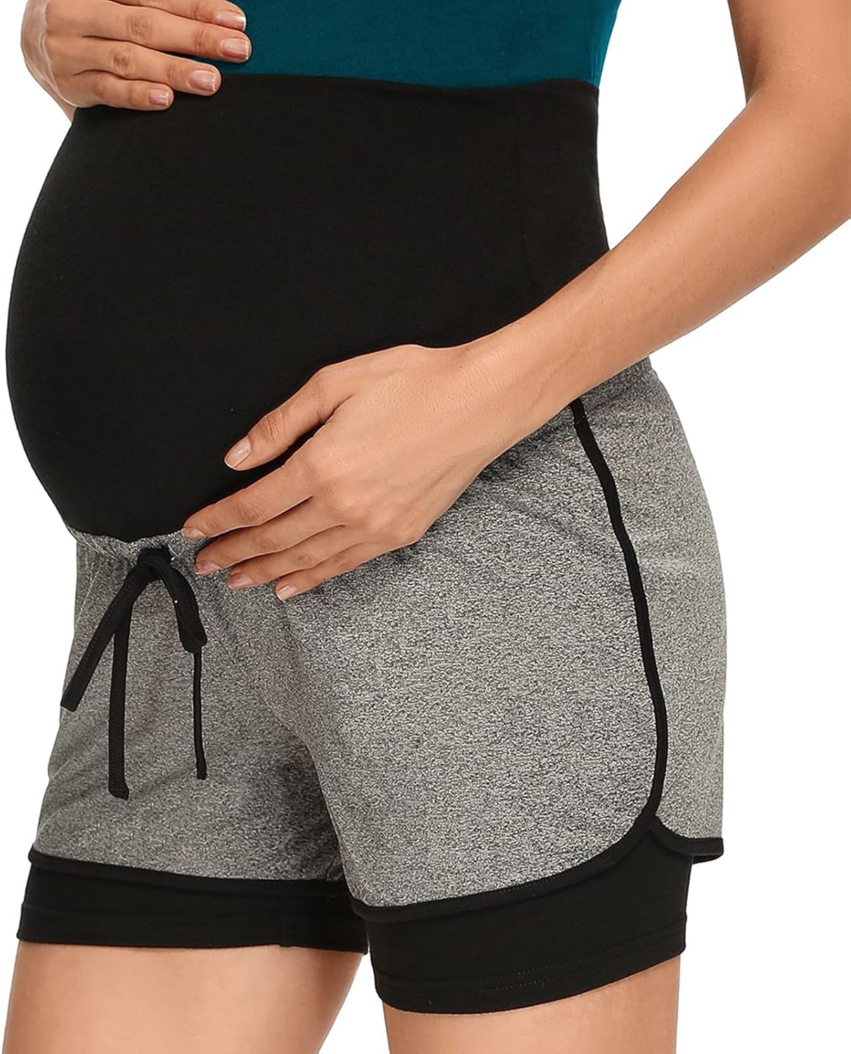 Glampunch Maternity Shorts Over Bump Workout Shorts Double Layer