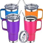 YEBTS Life 20oz Stainless Steel Insulated Handle Tumbler, Leak Proof Travel Mug with Lid and Straw, Keeps Hot/Cold for 8/12 Hours, Set of 4