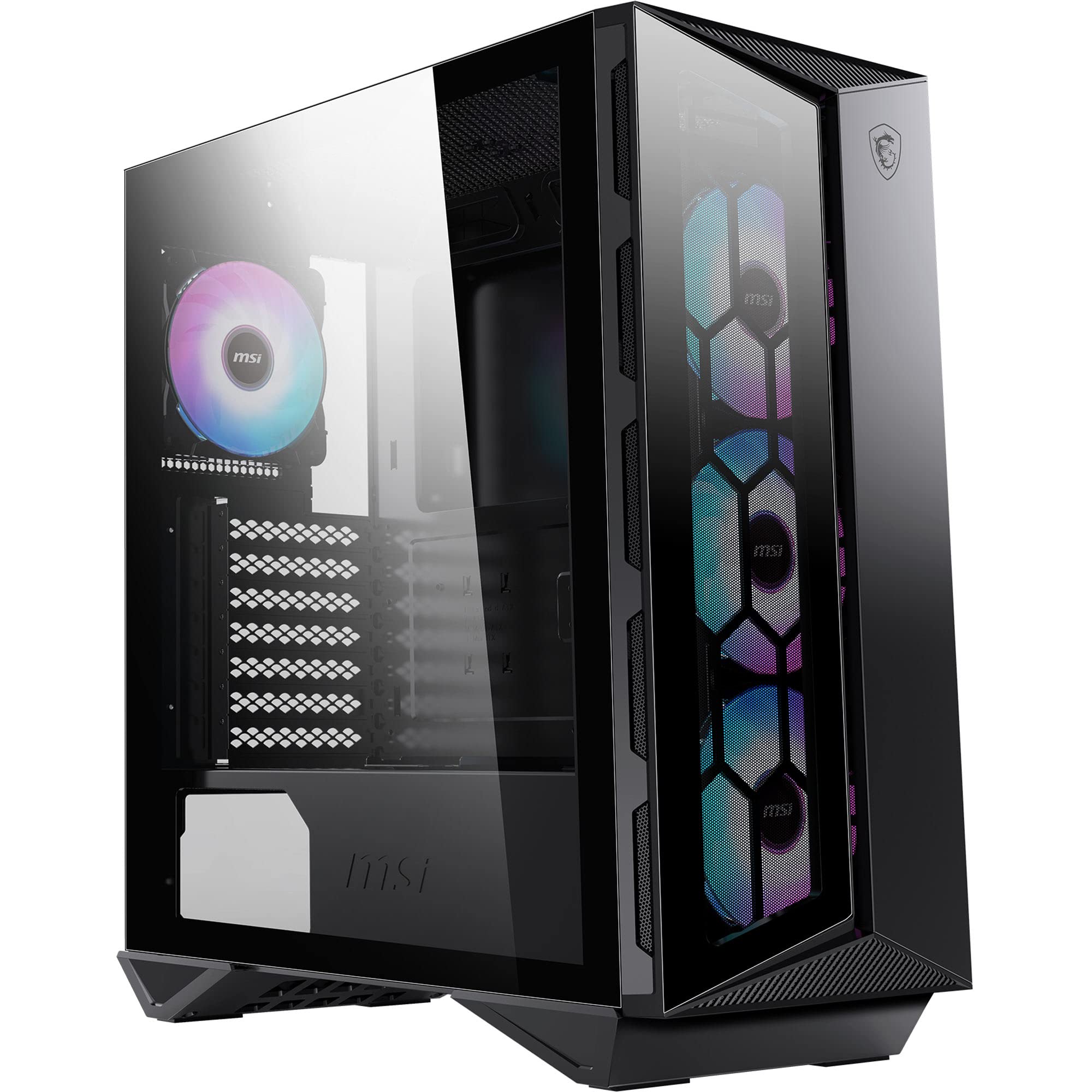 MSI MPG GUNGNIR 110R Mid-Tower PC-Gehäuse - Gehärtetes Glas, unterstützt ATX, M-ATX & Mini-ITX, 4X 120mm ARGB Lüfter mit Hub Controller, magnetischer Staubfilter, USB 3.2 Gen 2x2 Typ-C, Gen 1 Typ-A