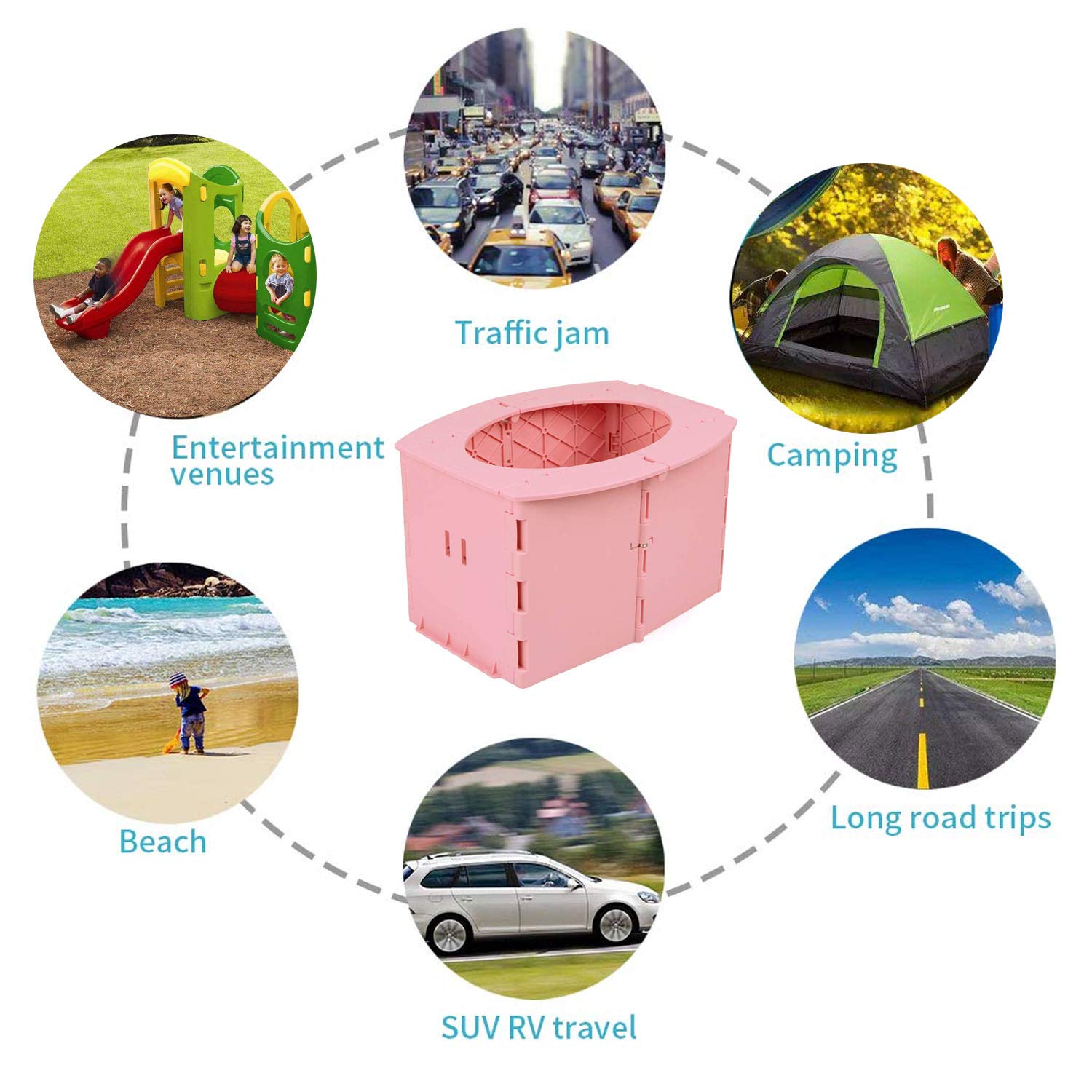 Travel Potty for Kids, Reusable Portable Folding Potty for Toddler, Travel Foldable Toilet for Travel Outdoor Camping, Toddler Potty Seat for Baby Potty Training (Pink) (Pink)