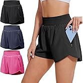 BALENNZ Women's Athletic Workout Shorts with Zipper Pockets Activewear Elastic Waist Gym Running Shorts