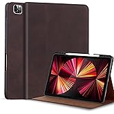 Gexmil Genuine Leather Case for iPad Pro 11 Inch 4/3/2/1st Gen 2022/2021/2020/2018,Smart Folio with Pencil Holder,Protective Shockproof Real Leather Cover,Auto Sleep/Wake,Sanded Brown