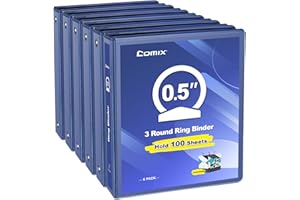 COMIX 3 Ring Binder 1/2 inch with Clear View Cover, 0.5" View Binder Holds 100 Sheets of US Letter Size Paper, 6 Pack (Dark Blue)