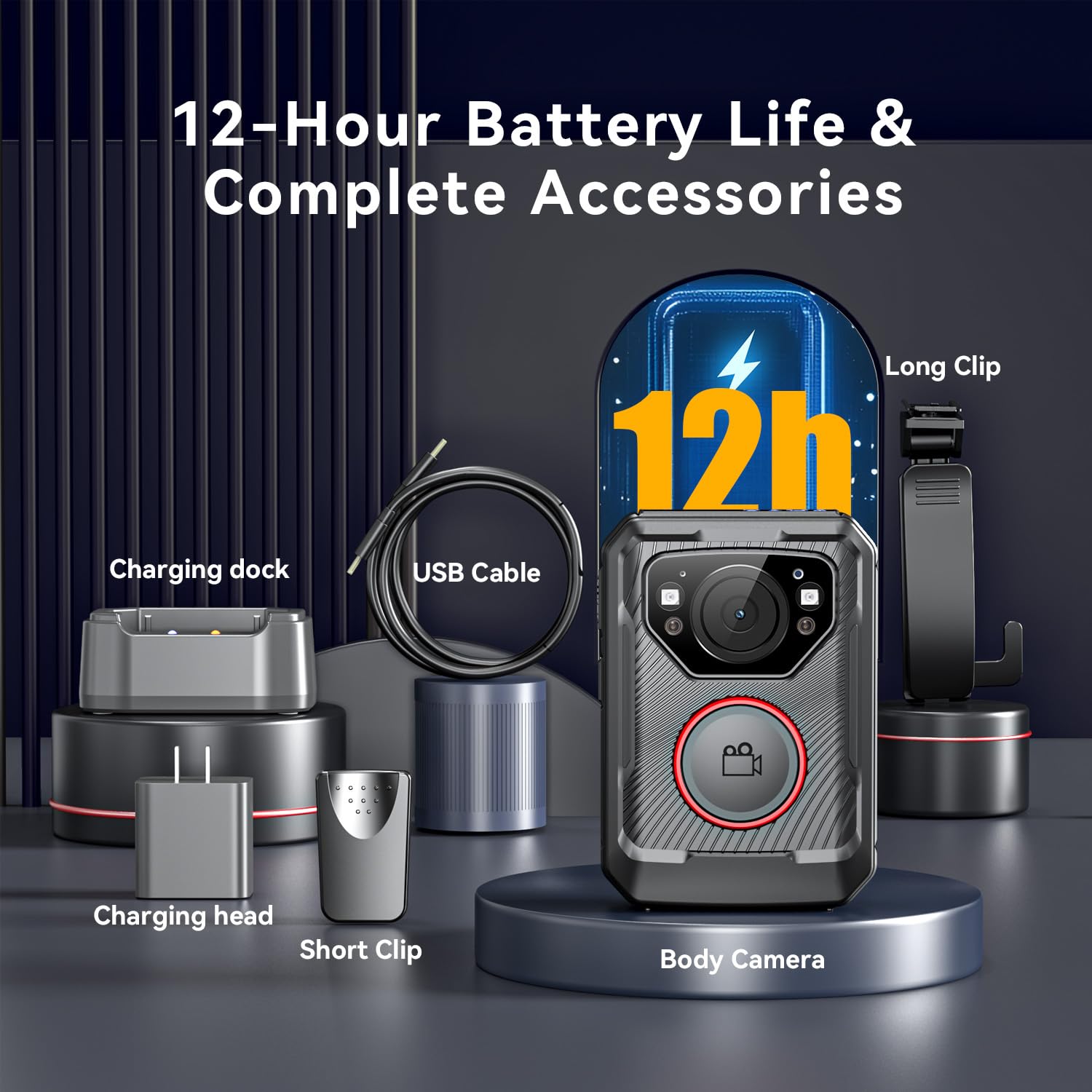 Tarkonn Police Body Camera, 1080P HD Body Worn Camera, 64G & IP68, GPS Enabled Body Cam with APP, 12Hours Battery, Night Vision, Video Recorder for Law Enforcement