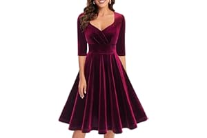 Bbonlinedress Womens Velvet Long Sleeve Formal Wedding Guest Vintage Cocktail Holiday Party Midi Dress
