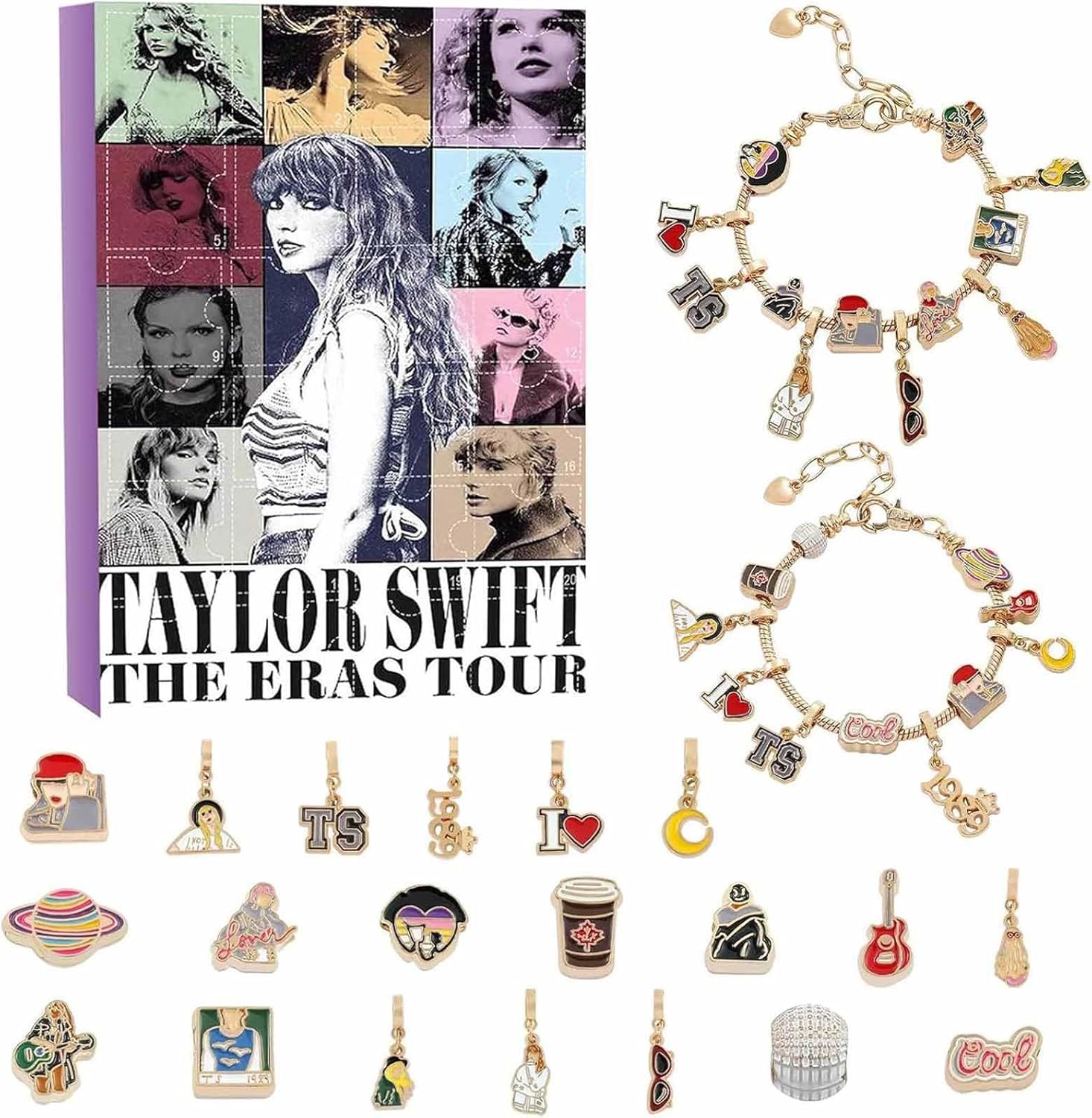 Advent Calendars - Taylor Swift 1989 Christmas Vacation Advent Calendar 2023,Taylor Swift Advent Calendar 2023 for Adult Kids,24-Days Christmas Countdown Calendar Jewelry Charm Bracelet Taylor Swift Gift Ideas (I)
