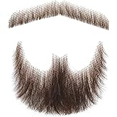 Parceria Fake Goatee Beard and Realistic Mustache, Easy Apply Hand Tied Human Hair Fake Beard, Comfortable and Lace Invisible Costume Fake Facial Hair for Men Theatrical, Cosplay, Party, Movie(Brown)