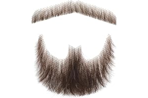 Parceria Fake Goatee Beard and Realistic Mustache, Easy Apply Hand Tied Human Hair Fake Beard, Comfortable and Lace Invisible Costume Fake Facial Hair for Men Theatrical, Cosplay, Party, Movie(Brown)