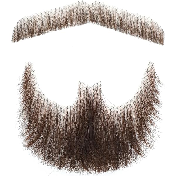 thumbnail image 2 of Fake Mustache, Natural Looking Human Hair Fake Beard, Handmade With Invisible Lace Fake Facial Hair For Entertainment/Drama/Halloween/Funny Cosplay (Brown Fake Mustache 2 of 14