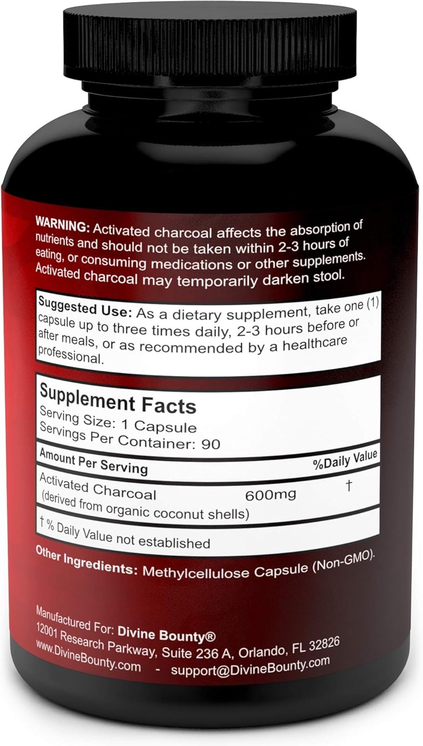 Organic Activated Charcoal Capsules - 600mg Coconut Charcoal Pills - 90 Veggie Caps: Health & Personal Care