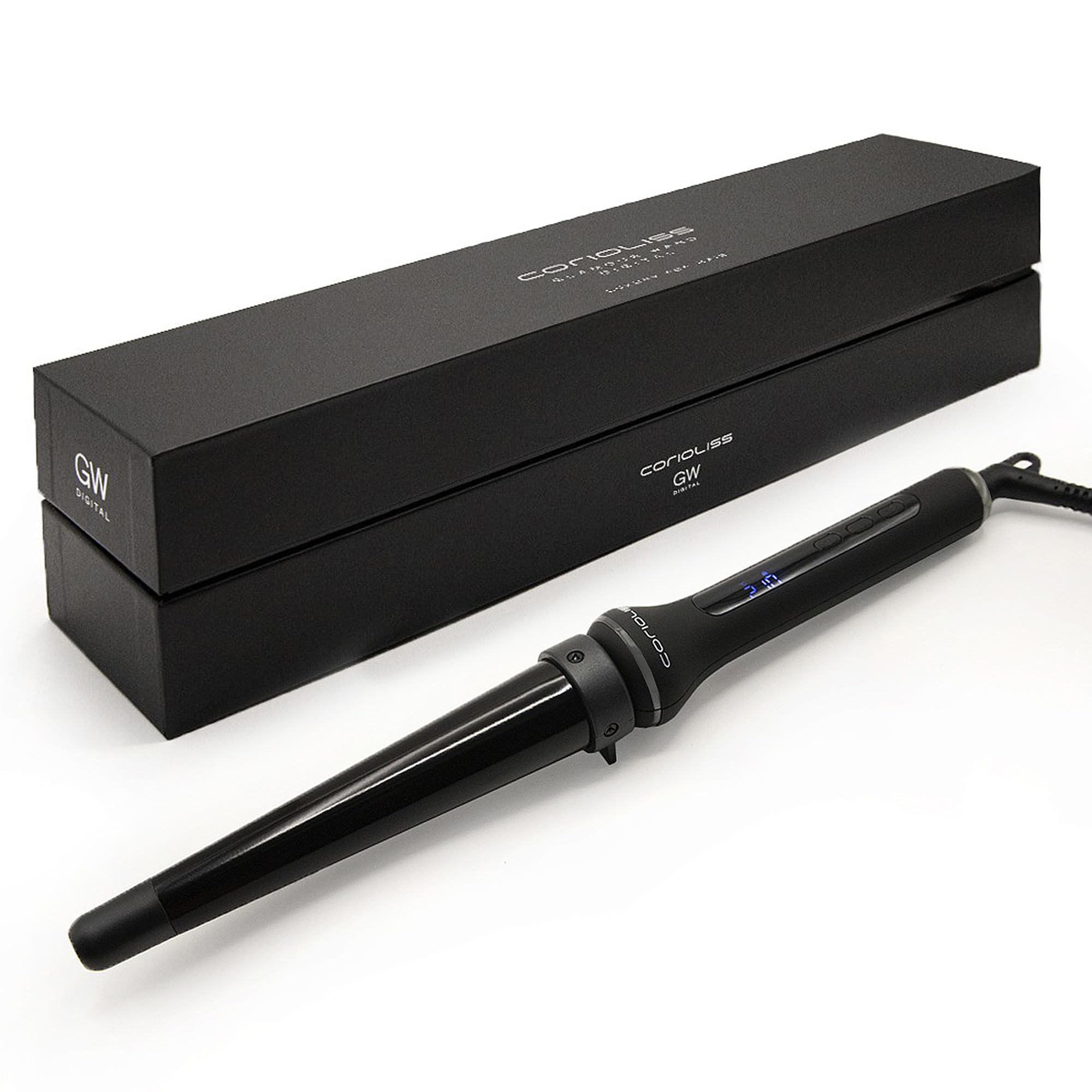 Corioliss Glamour Wand Hair Curler | Professional Ceramic Tourmaline Curling Wand | Conical Barrel 20-30 mm | Digital Temperature 80-210°C | Fast Heating 30s | Auto Shut-Off | 3m Swivel Cord Black
