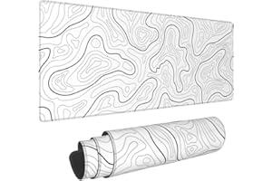 ZWHEZYYS Abstract Topographic Map White Grey Black Gaming Mouse Pad Long Mouse Pad Large Desk Mat 31.5 X 11.8 Inch Mousepad with Non-Slip Base Stitched Edge Keyboard Mat for Gaming Office