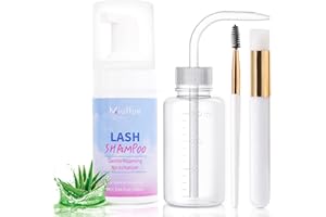 Miuffue 100ML Lash Shampoo, Lash Cleaning Kit with Eyelash Extension Cleanser, Eyelash Brushes and Rinse Bottle, Oil Free Foam Soap Cleaner Lash Bath Kit, Lash Bath Wash Soap Foam Cleaner for Salon