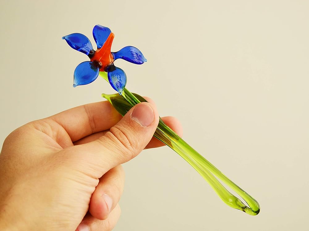 Amazon Com 7 Inch Glass Flower Figurine Blown Blue Bell Flower Sculpture Art Collectible Glass Flower Murano Garden Flower Miniatures Figure Flower Gift For Mom Handmade