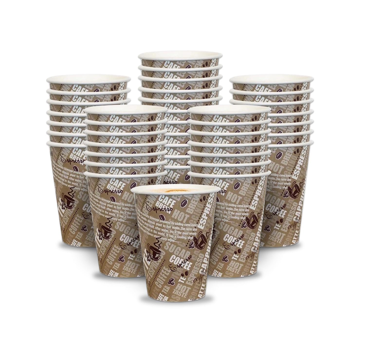 Zuvo Paper Coffee Cups 8oz - (50 Pack) - Printed Paper Cups for Hot & Cold Drinks - Eco Friendly Disposable Cups - 228ml, Brown