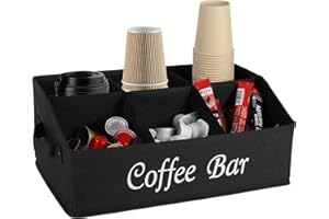 Xbopetda Coffee Bar Organizer for Countertop, Coffee Station Organizer with Removable Divider, Fabric Coffee Pods Holder Storage, 6 Compartment Coffee Condiment Organizer for Coffee Pods/Syrup/Creamer