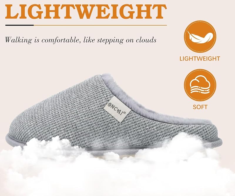 Damen Hausschuhe mit Memory Foam Waffel Oberteil Winter Warme Plüsch Pantoffeln für Damen 2025 Bequem Trendy Rutschfeste Haus Indoor Slide Slippers Schuhe Plüsch Grau Größe EU 36 — Foto 4 von 7
