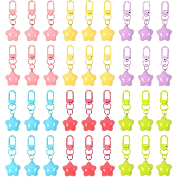 10 Portachiavi A Stella Yueton – 5 Gialli E 5 Rosa, Con Moschettone – Portachiavi Carini Per Borsa, Zaino E Chiavi Auto