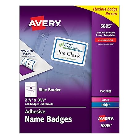 Amazon Com Avery White Adhesive Name Badges With Blue
