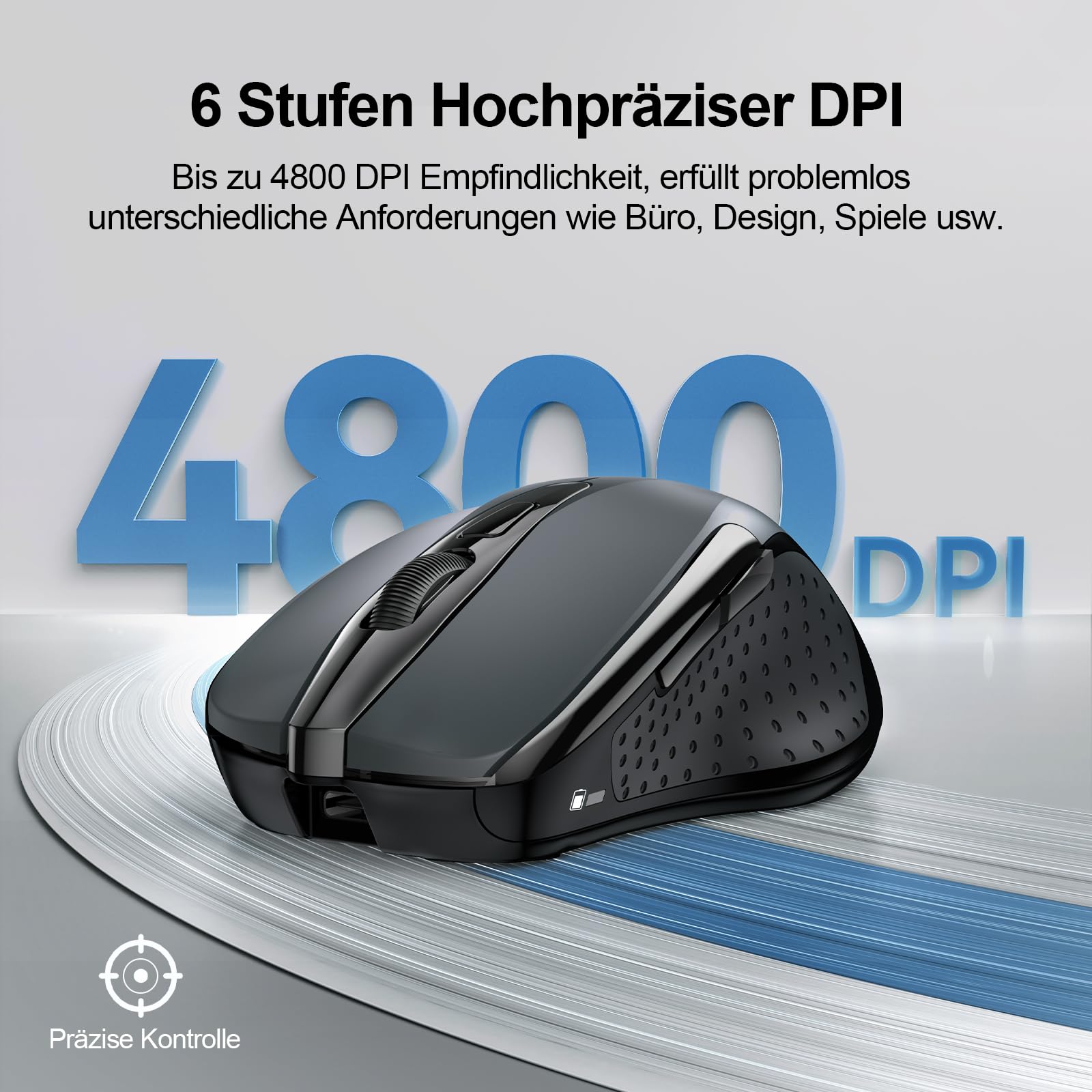 TECKNET Silent Kabellose Maus, 2,4G Wiederaufladbar Funkmaus 4800 DPI, Grau 3